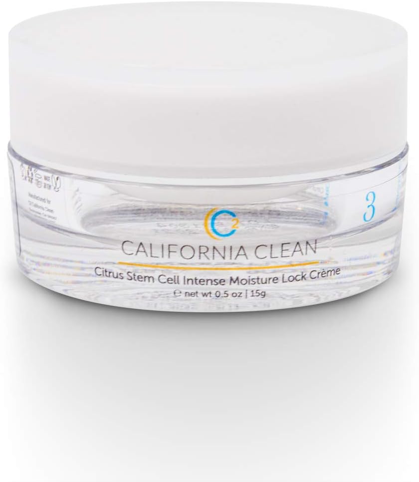 C2 California Clean Citrus Stem Cell Moisture Lock Crème Non-Greasy Lotion: All Natural Skin Care + Anti-Aging Organic Face Moisturizer Collagen Cream with Peptides - 0.5oz/15g