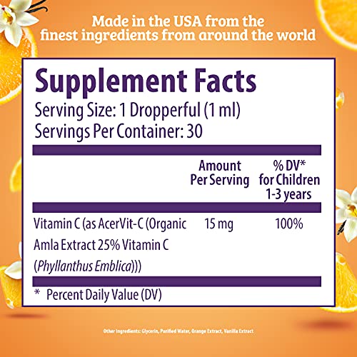 Baby Vitamin C Liquid Drops from Organic Amla Fruit Vegan Non GMO VIT