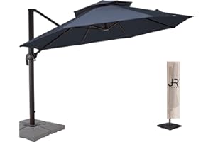 JEAREY 11FT Cantilever Patio Umbrellas Double Top Outdoor Umbrella Heavy Duty Offset Sun Umbrella with Umbrella Cover for Garden, Deck, Backyard and Pool, Navy