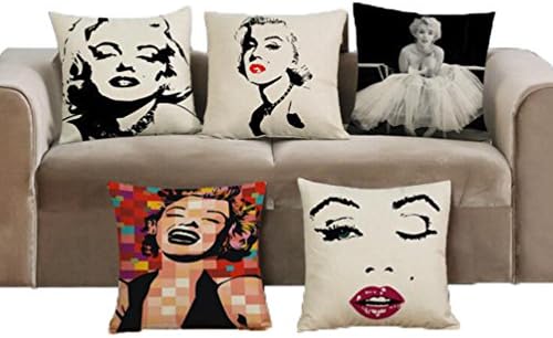 TTN Marilyn Monroe Portrait Throw Pillows Cover Case Square Cotton Linen Back Cushion Pack Of 5 Set