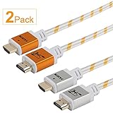 SHD HDMI Cable 15Feet 2Pack Ultra HDMI Cord 2.0V Support 3D Ethernet 4K 1080P Golden Sliver Color