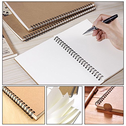 Soft Cover Spiral Journal Notebook (2-Pack), Alloyseed Wirebound Memo Notepads Blank Sketchbook Diary Notebook Planner Unlined Paper, 100 Pages, 50 Sheets (black+brown) - Thumbnail 5