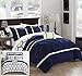 Chic Home Navy Reversible Bed in a Bag Comforter Set, King Size (4 Piece), Marcia - Microfiber Bedding Color Block Pintuck Pinch Pleat and Geometric Print - Comforter, Shams, Decorative Pillow