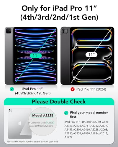 ESR for iPad Pro 11 Inch Case (2022/2021/2020/2018, 4th/3rd/2nd/1st Generation), Removable Magnetic Cover, Adjustable Portrait/Landscape Stand with Raised Display View, 9 Standing Angles, Black