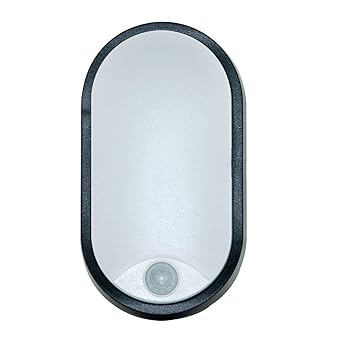 LUCECO leistungsstarke 10W LED Aussenleuchte oval, 700lm, 4000K, IP54-geschützt mit Bewegungsmelder, EBEO10P40-01, Polycarbon