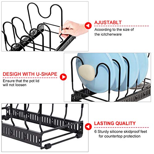 Expandable Pan Rack Organizer, G-TING 7+ Adjustable Pot Lid Holders & Bakeware Rack, Kitchen Cookware Pantry Cabinet Storage Rack with 7 Expandable and Adjustable Compartments (Up to 23") - Thumbnail 3
