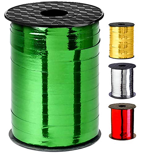 Curling Ribbon Green Metallic Crimped for Gift Wrapping Curls, Christmas Party Decoration, Floral Ribbons & Florist Crafts