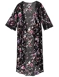 Sherosa Women's Floral Chiffon Kimono Cardigan Blouse High Low Cover Up