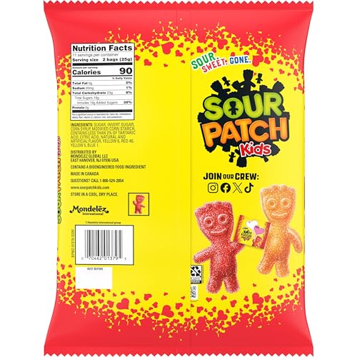 SOUR PATCH KIDS SOFT & CHEWY VALENTINES DAY CANDY, 22 SNACK PACKS