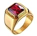 PMTIER Men's Stainless Steel Simple Gold Plated Ring with Square Red Gem Stone Size 11