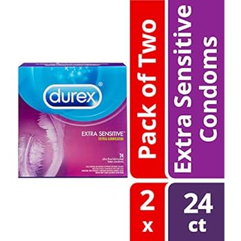 Durex Extra Sensitive Condoms, Extra Lubricated- Ultra Fine, Natural Latex Male Condoms With Extra Lube To Heighten Sensation and Pleasure With Reservoir Tip, HSA Eligible, 24 Count (Pack of 2)