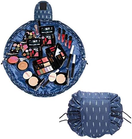 Debispax Portable Lazy Drawstring Makeup Bag Travel Accessories Essentials Cosmetic Organiser Storage For Woman Girl (Blue White)