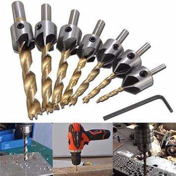 Generic 7Pcs 3-10Mm 5 Flute Hss Countersink Drill Bit Set Carpentry Reamer Woodworking Chamfer End Milling