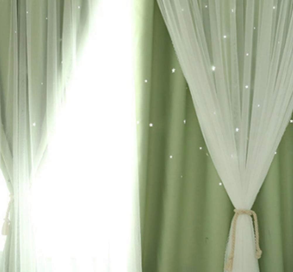 TSY Star Curtains Stars Blackout Curtains for Kids Girls Bedroom Living Room Double Layer Star Cut Out Sparkle Blackout Gradient Window Curtains (Green, 100x200 cm)