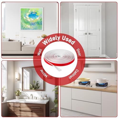 Starvortex 7 m x 2.8 cm Adhesive Wall Moulding, PVC Skirting Board for Interior Doors White Self-Adhesive Soft Skirting Board for Mirrored Walls and Cabinets