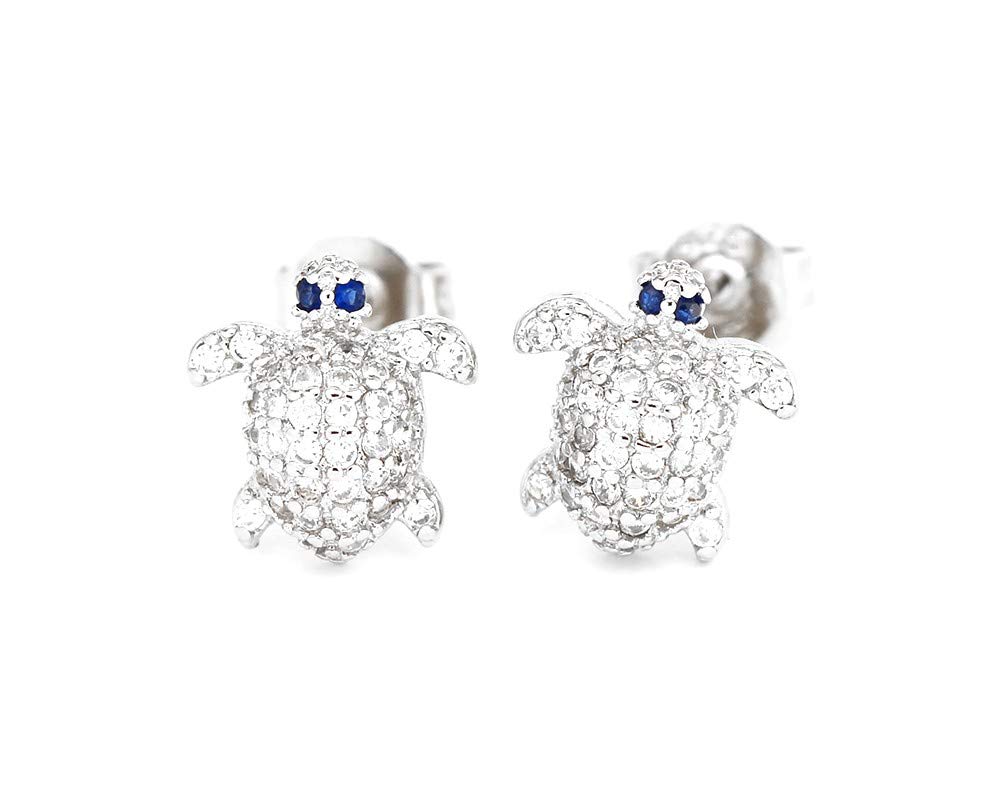 Kaguyo Silver Earrings for Women - 925 Sterling Silver Zirconia Cute Turtle Stud Earrings for Women and Girls - Birthday Gift Jewellery