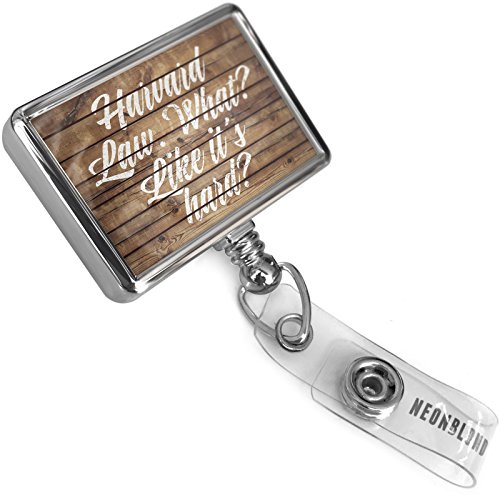 Retractable ID Badge Reel Painted Wood Harvard Law. What? Like it's hard? with Bulldog Belt Clip On Holder Neonblond