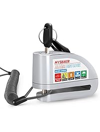 MysBiker Disc Brake Lock, Anti-theft Motorcycle Motorbike Alarm Disc Lock, 110dB Alarm Sound and 6mm Pin with 1.5m Reminder Cable for Motorcycles