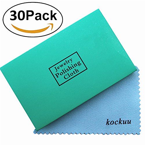 Polishing Cloth for Sterling Silver Gold Platinum Brass and Copper, kockuu 30 Pack Jewelry Cleaning Cloth, Individually Packed in Premium Card - Pack of 30