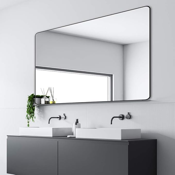 Large Mirror, Rectangular WallMounted Bathroom Mirror,Aluminum Frame