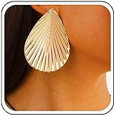 Xduargs Boho Large Leaf Earrings Metal Leaf Big Earrings Vintage Textured Leaf Earrings Leaf Dangle Earrings Personalized Punk Leaf Statement Earrings for Women