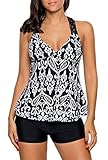 Dokotoo Womens Sexy Ladies Printed Racerback Underwire Tankini Top Boyshort Swimwear Swimsuit Black Large