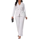 Two Piece Sets for Women Blazer Double Breasted Long Sleeve Jacket Wide Leg Pants Suits Set Business Casual Outfits