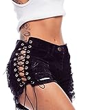 Pxmoda Women High Waist Lace Up Ripped Hot Shorts Tassel Distressed Hot Pants