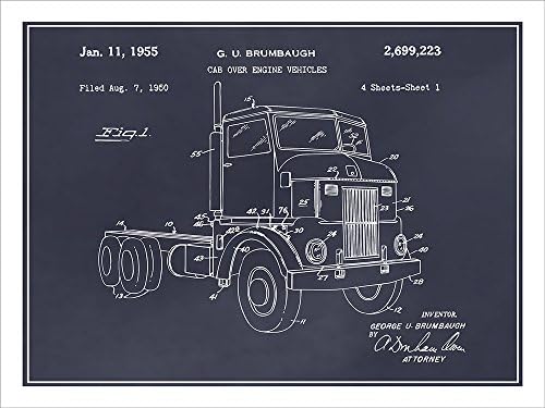 Studio 21 Graphix 1950 Peterbuilt Cab Over Diesel Semi Truck Patent Print Art Poster UNFRAMED Blackboard 18" X 24"