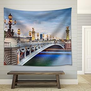 Paris. Image of The Alexandre Iii Bridge Located in Paris, France - Fabric Wall Tapestry Home Decor - 51x60 inches