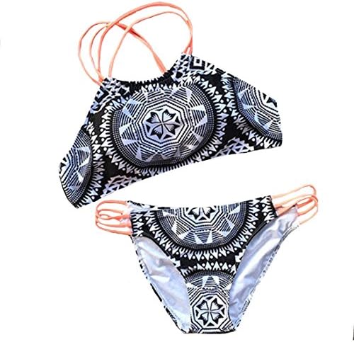 Rubylong Womens Printed High Neck Bikini Sets Push Up Padded Orange Strap Two Pieces Swimsuit