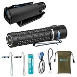 Holster Bundle Olight S2R II Baton 1150 Lumen Rechargeable LED Flashlight Side-switch EDC with one customized 3200mAh 18650 Battery, USB Magnetic Charging Cable (MCC II) and Click-on Kydex Holster