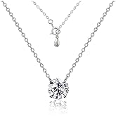Raneecoco STUNNING FLAME 1.0-3.0 Carat Sterling Silver Cubic Zirconia Necklace for Women | 1ct Simulated Diamond | Round CZ Solitaire Gold Pated Dainty Pendant Necklace, 16+2" Chain