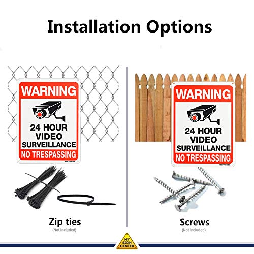 HISVISION Video Surveillance Sign 4-Pack, No Trespassing Metal Reflective Warning Sign,UV Protected & Waterproof, 10"x 7" 0.40 Aluminum Indoor Or Outdoor Use for Home Business CCTV Security Camera