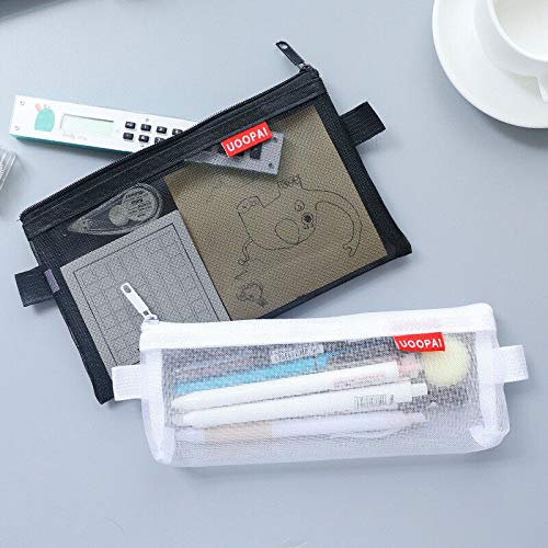 SUPERTOOL Mesh Pencil Case, Transparent, Zip, Large Capacity, Black Pouch for Stationery, Make Up Items (1 Pcs)