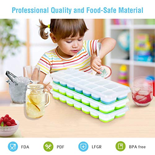 Ice Cube Trays 3 Packs Silicone Ice Cube Trays with Lids Easy Release Ice Trays Flexible BPA Free Stackable Ice Cube Trays