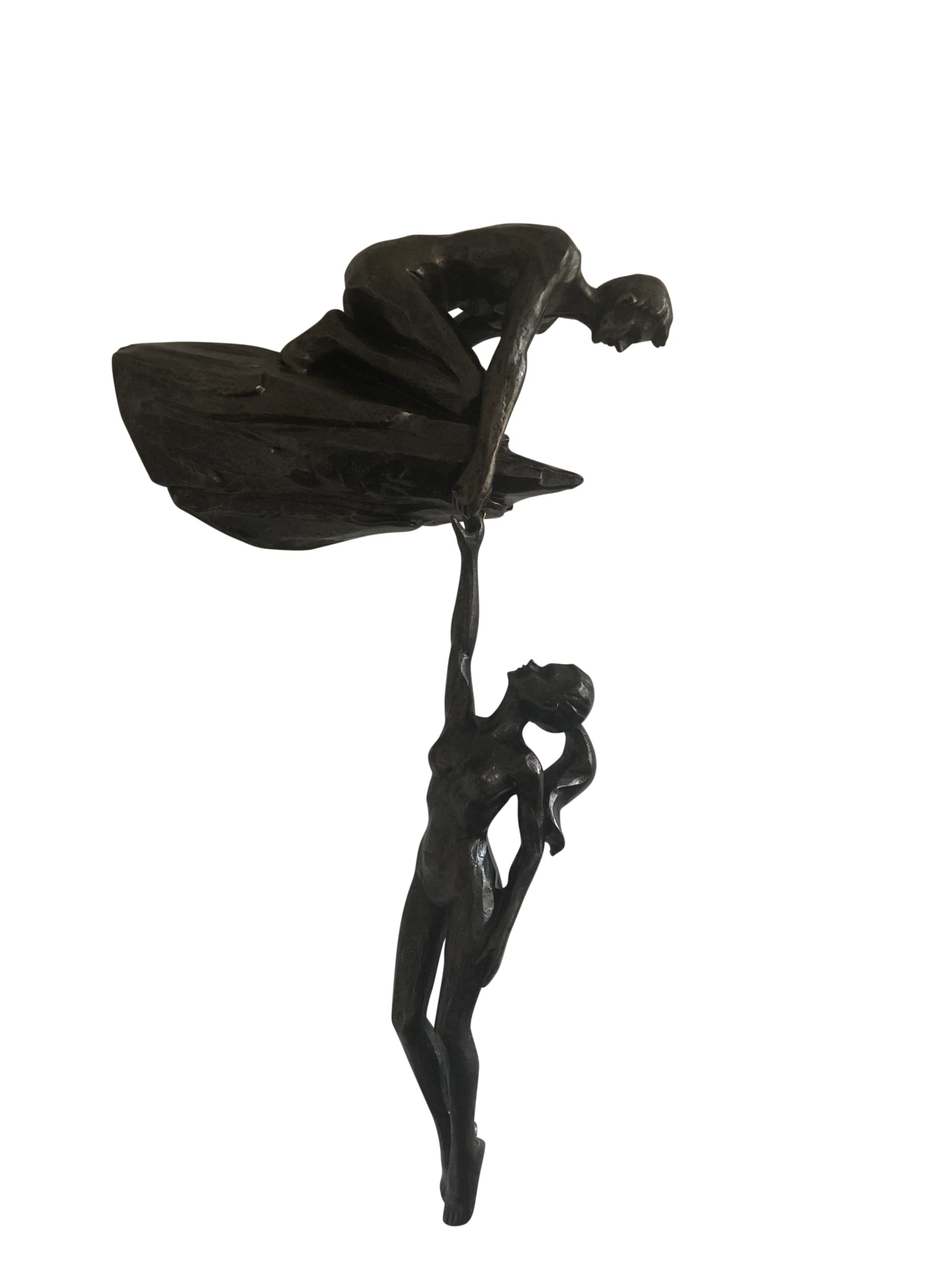 Man on cliff edge holding a hanging woman sculpture wall hanging statue unusual decoration unique gift wall decor rock climbing