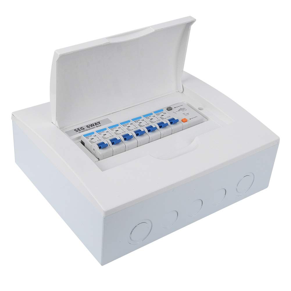 6 Way Consumer Unit Board, 63A Circuit Breaker, 30mA RCD, 4 MCBs - Plastic Leakage Protection Panel for Safe Home Electrical Installation