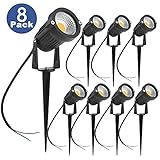 ZUCKEO 5W LED Landscape Lights 12V 24V Waterproof Garden Path Lights Warm White Walls Trees Flags Outdoor Spotlights with Spike Stand (8 Pack)