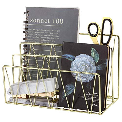Simmer Stone Mail Sorter, 3 Slot Wire Letter Holder Rack, Decorative Desk File Organizer for Bill, Postcard, Brochure, Magazine and More, Gold - Thumbnail 7