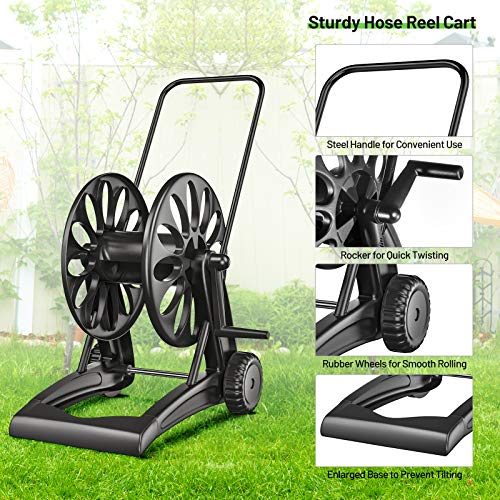 Goplus Garden Hose Reel Cart w/Quick Connectors and Adjustable Nozzle