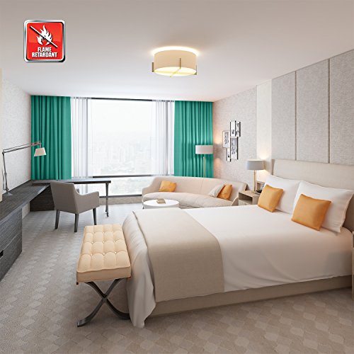 cololeaf Flame Retardant/Resistant Blackout Room Darkening Thermal Insulated Grommet Curtain For Home, Kitchen, Office, Hotel, School, Cinema and Hospital- Turquoise 52W x 96L Inch (1 Panel) - Thumbnail 5