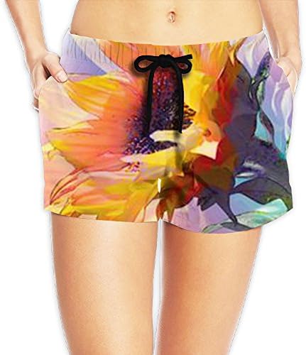 Sunflower In A Colorful Background Hot Sale Women's Shorts Beach Casual 100% Polyester Elastic Waistband Women's Shorts Beach Beach Shorts