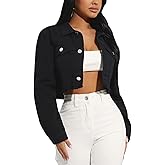 AiiUp Cropped Jean Jacket for Women Long Sleeve Classic Casual Crop Top Denim Jackets Coat