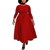 BFFBABY Women's Wrap V Neck Plus Size Maxi Dresses 3/4 Sleeves Chain Floral Printed Swing Dress with Belt