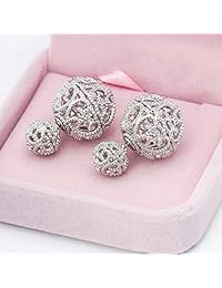 SHE Lian clásico Hollow Out Womens pelota Doble Side Ronda Stud arete