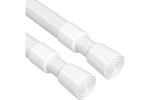 MEXAU 2 Pack White Tension Curtain Rod 17-41inch Adjustable Small Spring Loaded Curtain Rods No Drilling Spring Tension Rods Short Tension Rod Closet Rod Expandable for Windows Doorway Cupboard Bars