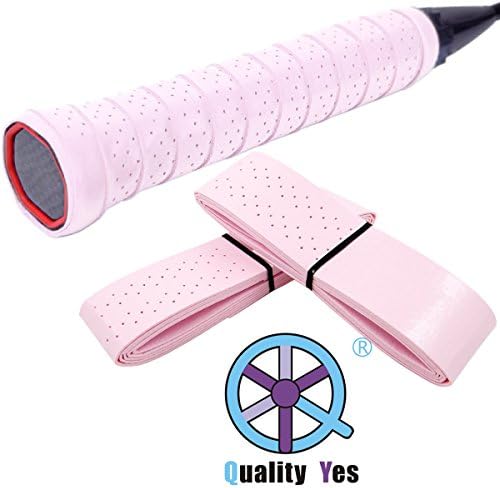 QY 2Pack Widened Perforated Super Absorbent Tennis Racket Overgrip Anti Slip Badminton Racket Tape Wrap Table Tennis Racket Tape, Baby Pink Color