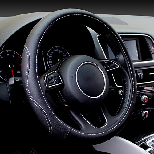 Evevik Black and White Microfiber Leather Auto Car Steering Wheel Cover, Durable, No Smell, Anti-Slip, Universal 15 inch Steering Cover
