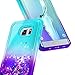 NageBee Galaxy S6 Edge Plus Case with Screen Protector (3D PET) for Girls Women, Glitter Liquid Sparkle Bling Floating Waterfall Quicksand Cute Case for Samsung Galaxy S6 Edge Plus -Auqa/Purple